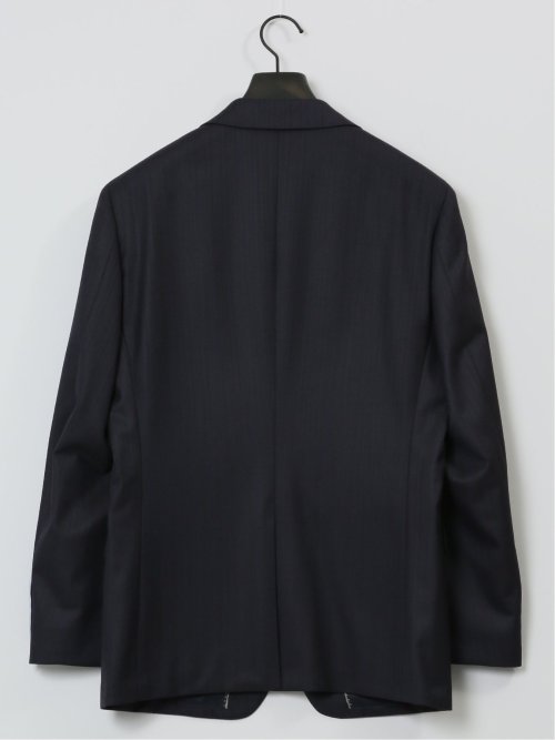 光沢ウール混 スリムフィット 2ボタン3ピーススーツ 組織紺