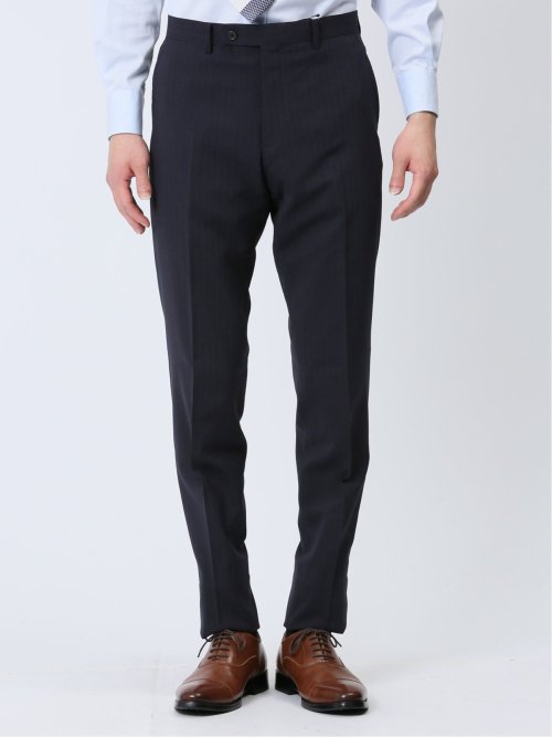 軽量ストレッチ レギュラーフィット 2ボタン2ピーススーツ ストライプ紺