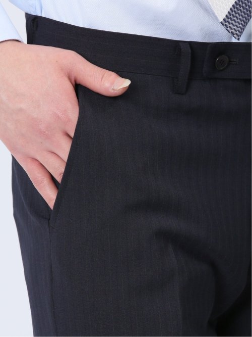 軽量ストレッチ レギュラーフィット 2ボタン2ピーススーツ ストライプ紺