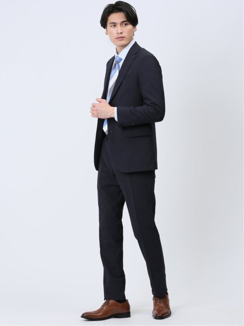 軽量ストレッチ レギュラーフィット 2ボタン2ピーススーツ ストライプ紺