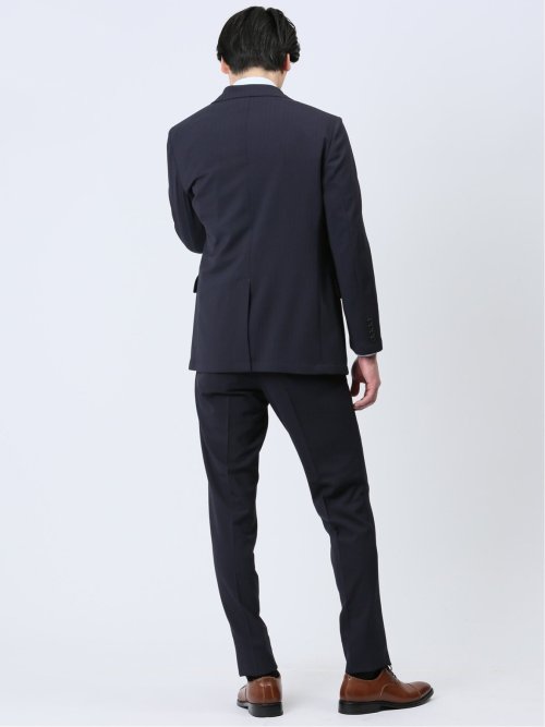 軽量ストレッチ レギュラーフィット 2ボタン2ピーススーツ ストライプ紺