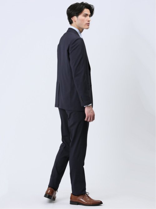 軽量ストレッチ レギュラーフィット 2ボタン2ピーススーツ ストライプ紺