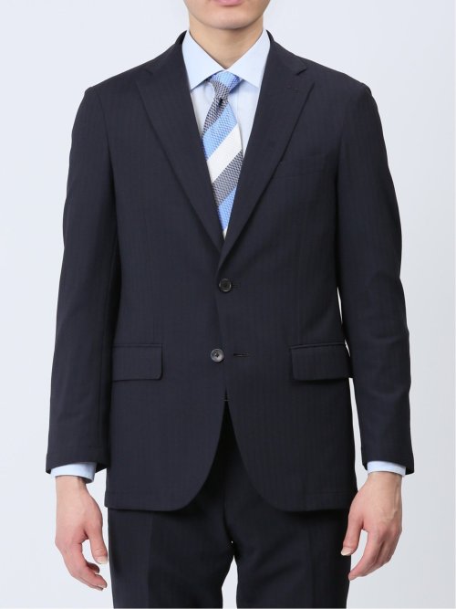 軽量ストレッチ レギュラーフィット 2ボタン2ピーススーツ ストライプ紺