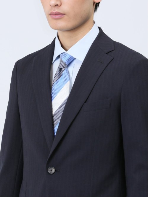 軽量ストレッチ レギュラーフィット 2ボタン2ピーススーツ ストライプ紺