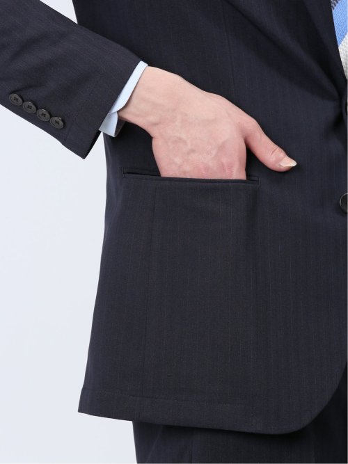 軽量ストレッチ レギュラーフィット 2ボタン2ピーススーツ ストライプ紺