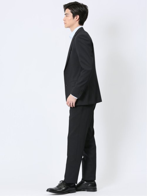 ストレッチウォッシャブル スリムフィット 2ボタン2ピーススーツ ジオメトリック黒