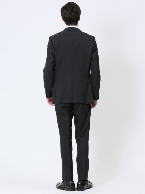 ストレッチウォッシャブル スリムフィット 2ボタン2ピーススーツ ジオメトリック黒