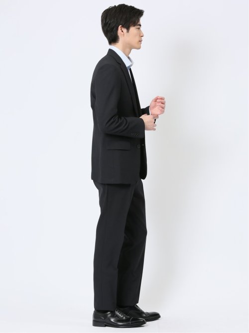 ストレッチウォッシャブル スリムフィット 2ボタン2ピーススーツ ジオメトリック黒