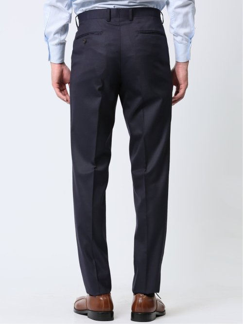 光沢ウール混 スリムフィット 2ボタン3ピーススーツ シャドーチェック青