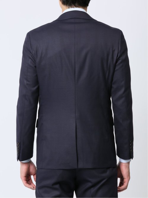 光沢ウール混 スリムフィット 2ボタン3ピーススーツ シャドーチェック青