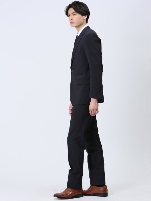 ストレッチウォッシャブル レギュラーフィット 2ボタン2パンツスーツ ストライプ紺