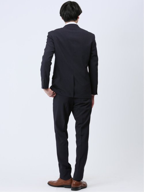 ストレッチウォッシャブル レギュラーフィット 2ボタン2パンツスーツ ストライプ紺