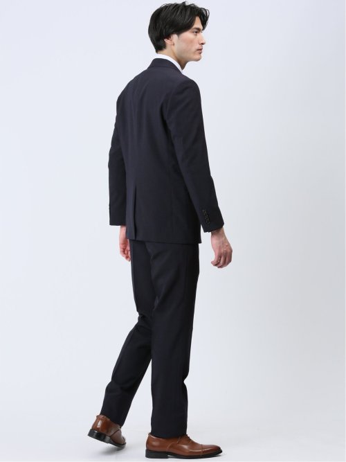 ストレッチウォッシャブル レギュラーフィット 2ボタン2パンツスーツ ストライプ紺