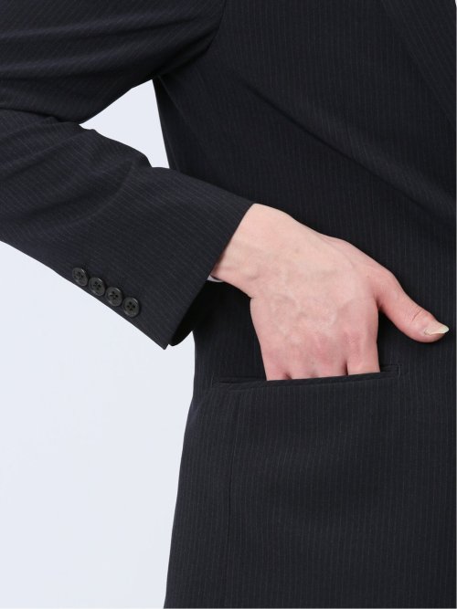 ストレッチウォッシャブル レギュラーフィット 2ボタン2パンツスーツ ストライプ紺