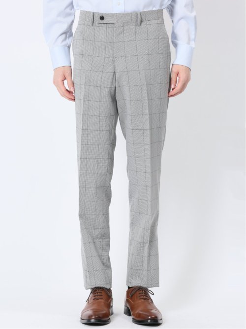 ストレッチウォッシャブル スリムフィット 2ボタン2ピーススーツ チェックライトグレー