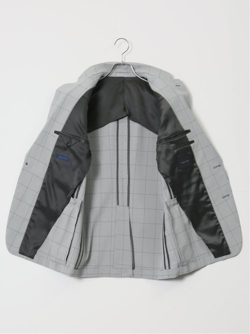 ストレッチウォッシャブル スリムフィット 2ボタン2ピーススーツ チェックライトグレー