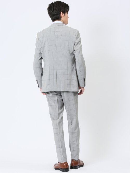 ストレッチウォッシャブル スリムフィット 2ボタン2ピーススーツ チェックライトグレー
