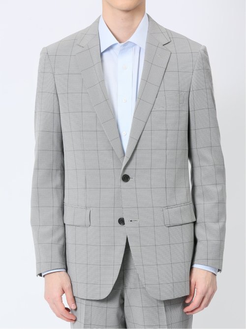 ストレッチウォッシャブル スリムフィット 2ボタン2ピーススーツ チェックライトグレー