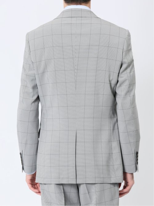 ストレッチウォッシャブル スリムフィット 2ボタン2ピーススーツ チェックライトグレー