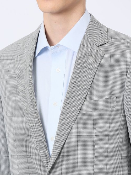 ストレッチウォッシャブル スリムフィット 2ボタン2ピーススーツ チェックライトグレー