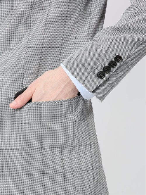 ストレッチウォッシャブル スリムフィット 2ボタン2ピーススーツ チェックライトグレー