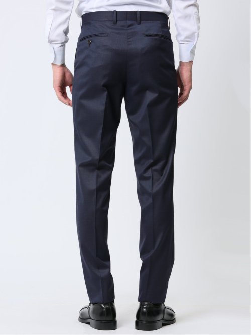 光沢ウール混 スリムフィット 2ボタン3ピーススーツ 組織青(Y4 70青