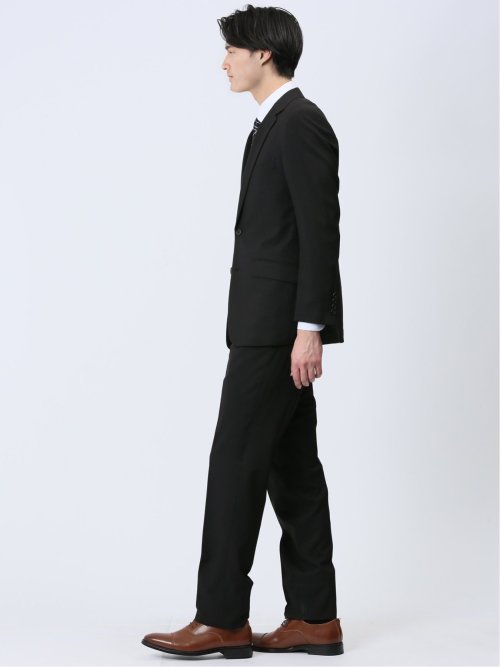 ストレッチウォッシャブル レギュラーフィット 2ボタン2パンツスーツ 組織黒