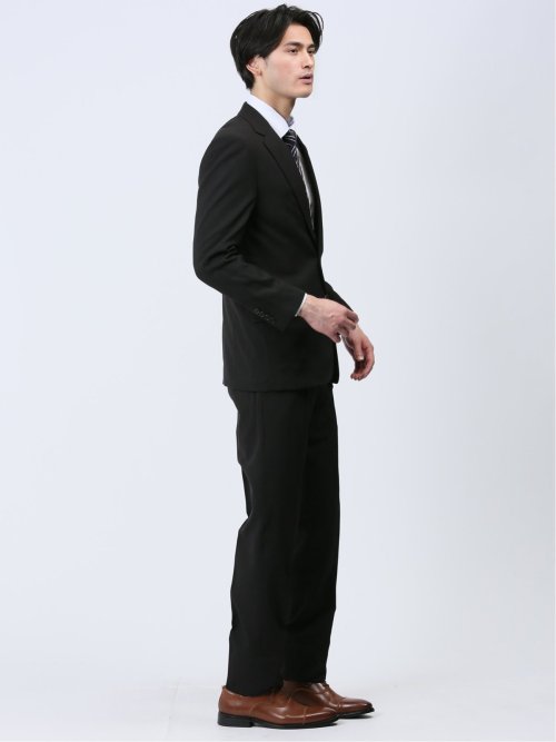 ストレッチウォッシャブル レギュラーフィット 2ボタン2パンツスーツ 組織黒
