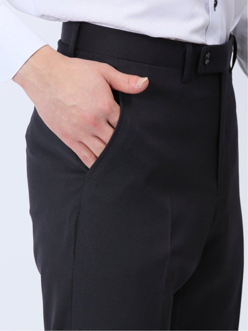 ストレッチウォッシャブル スリムフィット 2ボタン3ピーススーツ チェック紺