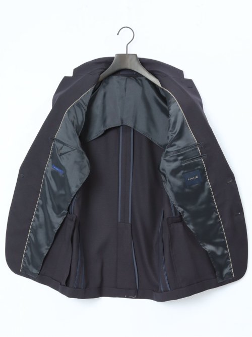 ストレッチウォッシャブル スリムフィット 2ボタン3ピーススーツ チェック紺