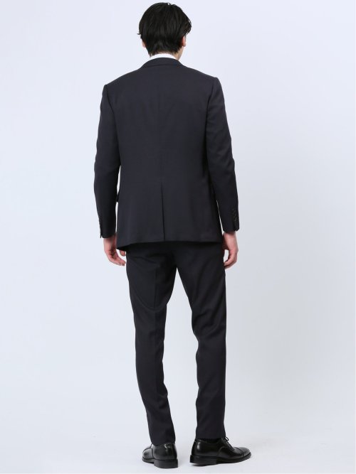 ストレッチウォッシャブル スリムフィット 2ボタン3ピーススーツ チェック紺