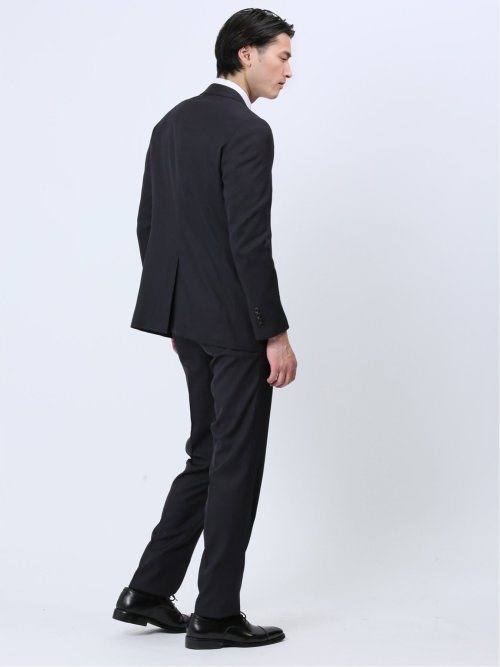 ストレッチウォッシャブル スリムフィット 2ボタン3ピーススーツ チェック紺