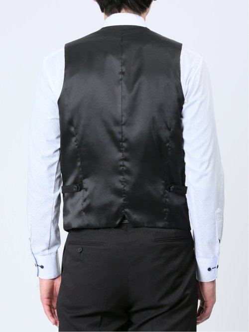 ストレッチウォッシャブル スリムフィット 2ボタン3ピーススーツ ストライプ黒