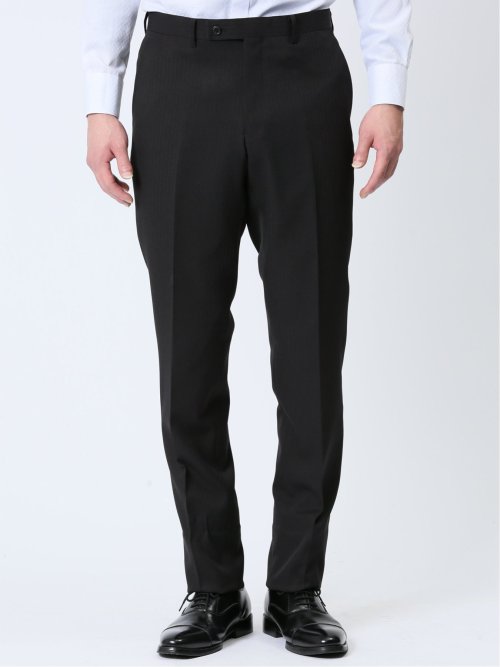 ストレッチウォッシャブル スリムフィット 2ボタン3ピーススーツ ストライプ黒