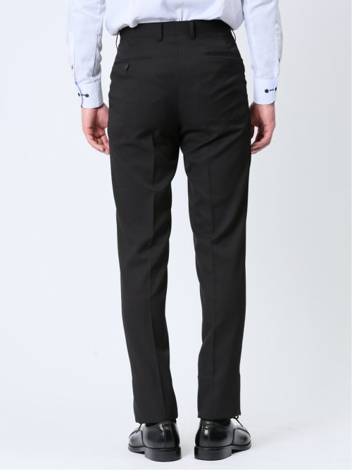 ストレッチウォッシャブル スリムフィット 2ボタン3ピーススーツ ストライプ黒