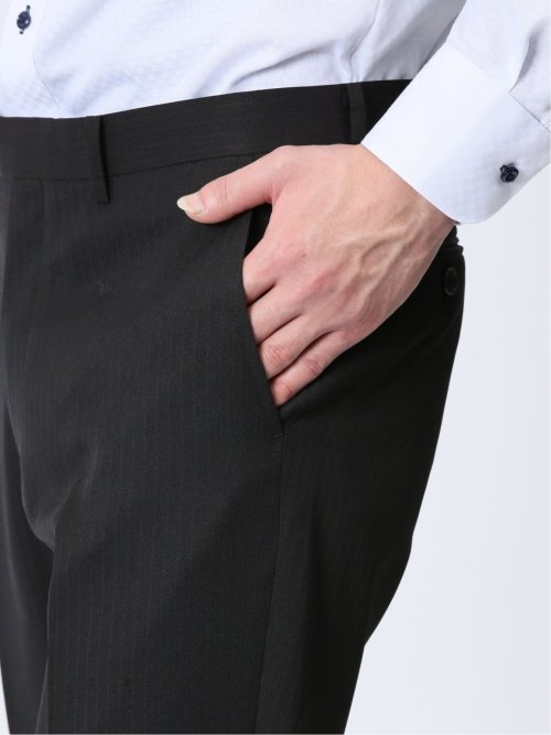 ストレッチウォッシャブル スリムフィット 2ボタン3ピーススーツ ストライプ黒