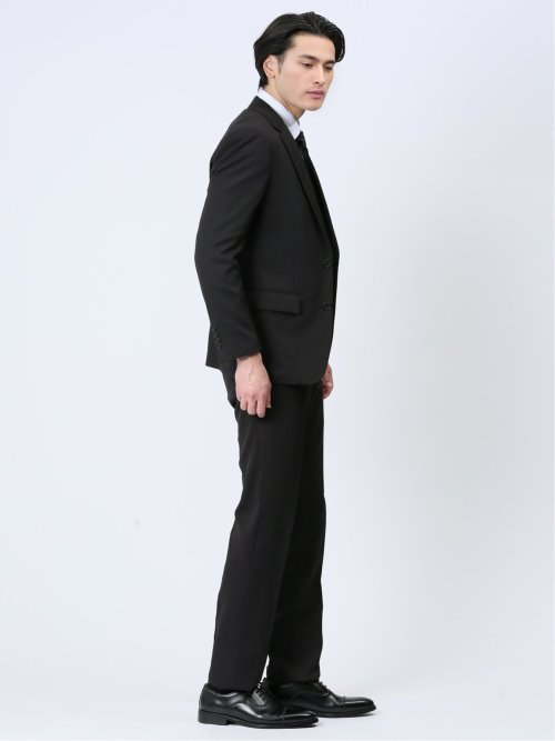 ストレッチウォッシャブル スリムフィット 2ボタン3ピーススーツ ストライプ黒