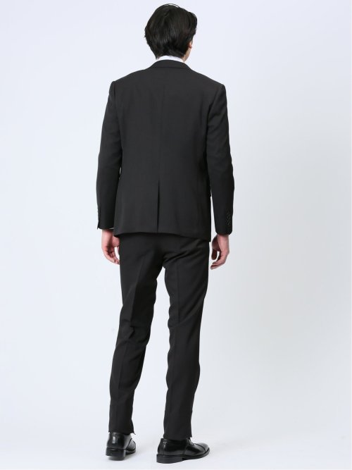 ストレッチウォッシャブル スリムフィット 2ボタン3ピーススーツ ストライプ黒