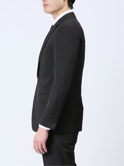 ストレッチウォッシャブル スリムフィット 2ボタン3ピーススーツ ストライプ黒