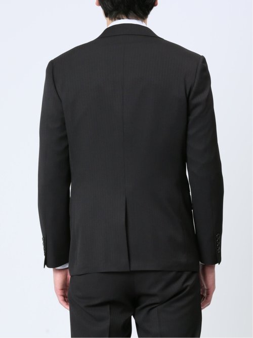 ストレッチウォッシャブル スリムフィット 2ボタン3ピーススーツ ストライプ黒