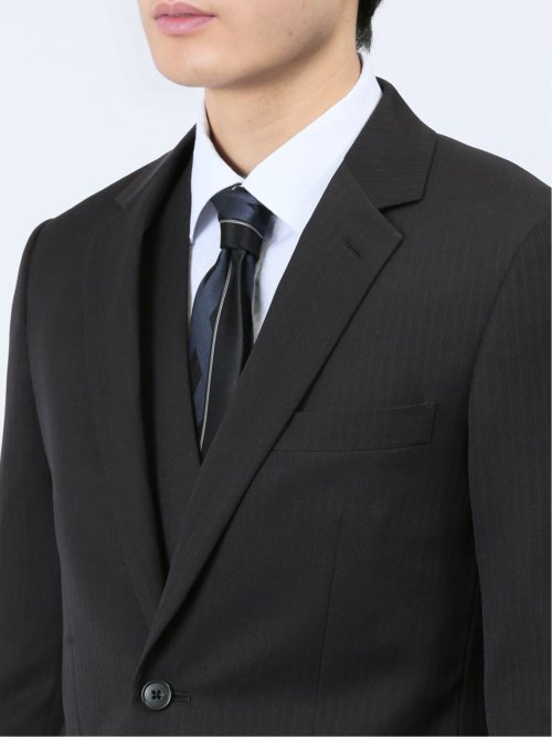 ストレッチウォッシャブル スリムフィット 2ボタン3ピーススーツ ストライプ黒