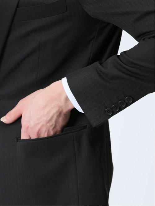 ストレッチウォッシャブル スリムフィット 2ボタン3ピーススーツ ストライプ黒