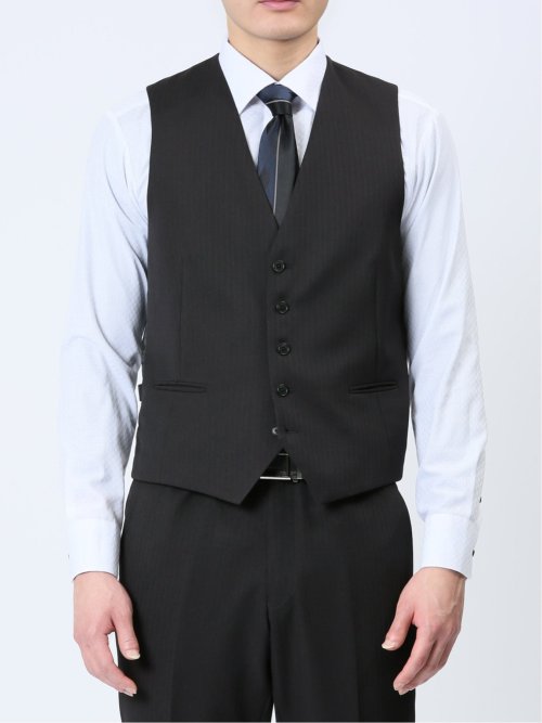 ストレッチウォッシャブル スリムフィット 2ボタン3ピーススーツ ストライプ黒