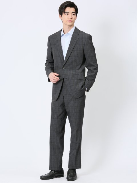 ストレッチウォッシャブル レギュラーフィット 2ボタン2ピーススーツ チェックグレー