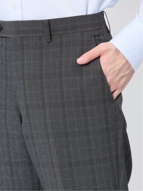 ストレッチウォッシャブル レギュラーフィット 2ボタン2ピーススーツ チェックグレー