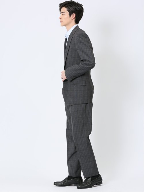 ストレッチウォッシャブル レギュラーフィット 2ボタン2ピーススーツ チェックグレー
