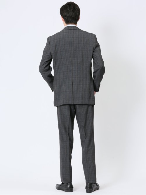 ストレッチウォッシャブル レギュラーフィット 2ボタン2ピーススーツ チェックグレー
