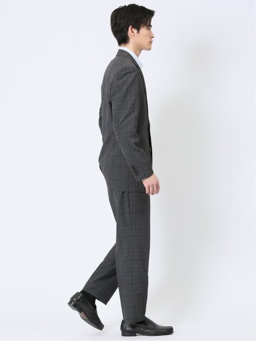 ストレッチウォッシャブル レギュラーフィット 2ボタン2ピーススーツ チェックグレー