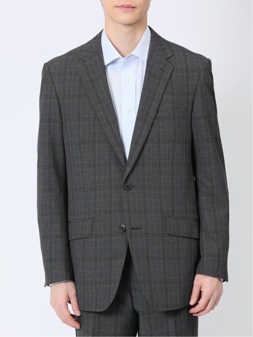 ストレッチウォッシャブル レギュラーフィット 2ボタン2ピーススーツ チェックグレー