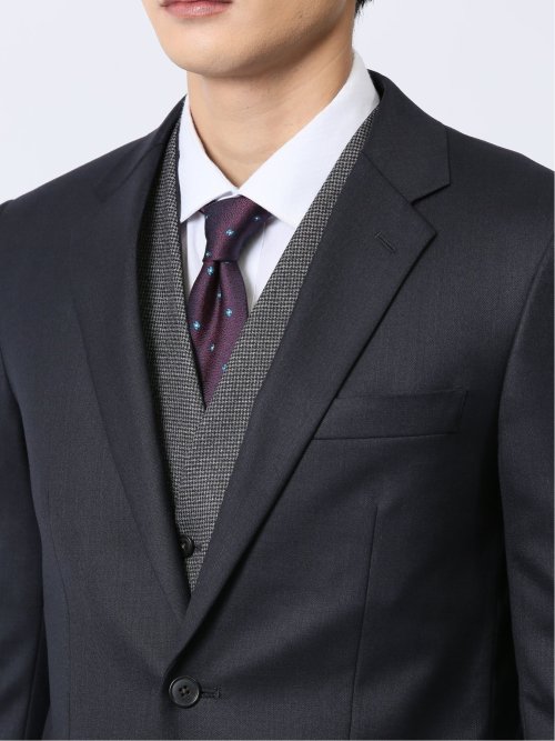 光沢ウール混 スリムフィット 2ボタン4ピース6WAYスーツ 組織紺